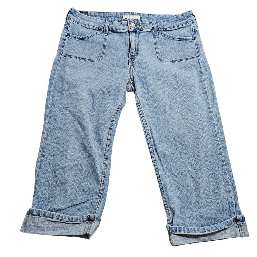 Levis 545 Jeans Womens 12 Light Blue Cropped Cuffed Flap Pocket Capris